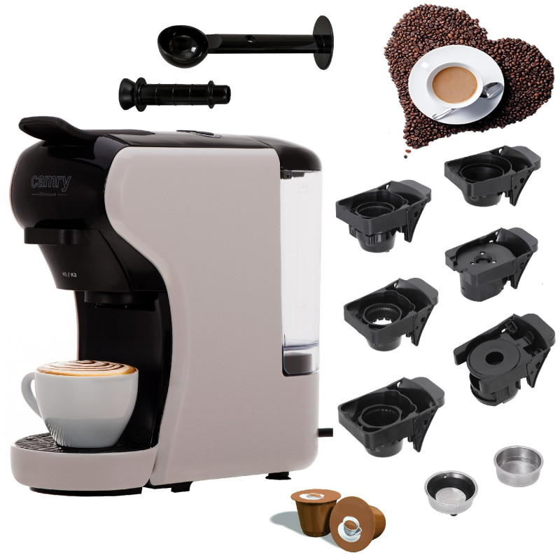 Espressor pentru cafea macinata si capsule 9in1 Camry CR 4414, 3000 W, 19 bar, Bej/Negru