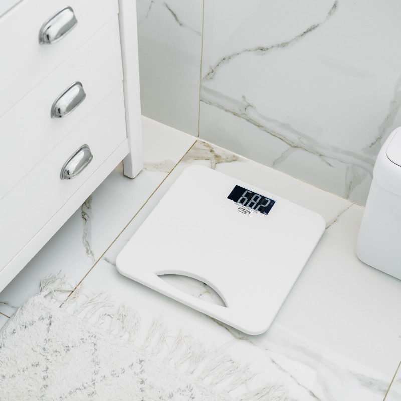 Cantar Adler AD 8193, Pana la 250 kg, LCD, Indicatoare pentru baterie si suprasarcina, Antiderapant, Alb