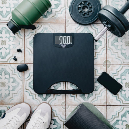Cantar Adler AD 8193, Pana la 250 kg, LCD, Indicatoare pentru baterie si suprasarcina, Antiderapant, Negru
