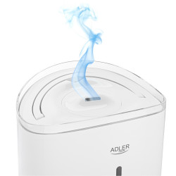 Umidificator de aer Adler AD 7971, 30 W, Pana la 20 m², 5 litri, 150-300 ml/h, ultrasonic, Pana la 50 h cu o umplere, Alb
