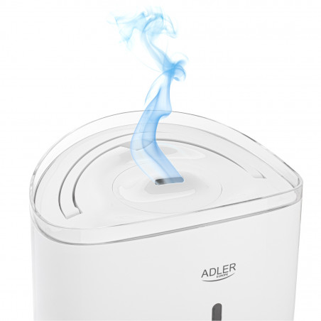 Umidificator de aer Adler AD 7971, 30 W, Pana la 20 m², 5 litri, 150-300 ml/h, ultrasonic, Pana la 50 h cu o umplere, Alb