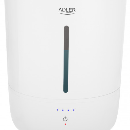 Umidificator de aer Adler AD 7971, 30 W, Pana la 20 m², 5 litri, 150-300 ml/h, ultrasonic, Pana la 50 h cu o umplere, Alb