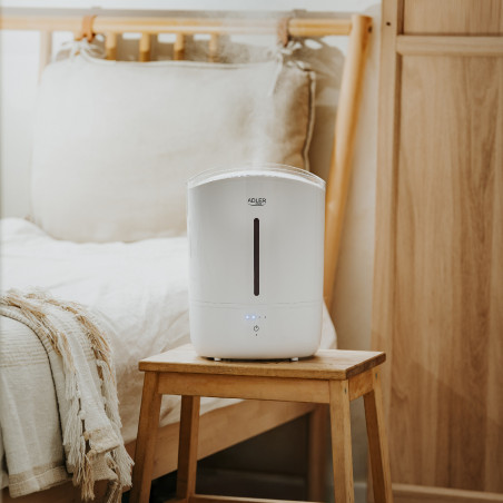 Umidificator de aer Adler AD 7971, 30 W, Pana la 20 m², 5 litri, 150-300 ml/h, ultrasonic, Pana la 50 h cu o umplere, Alb