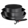 Set tigaie Tefal Ingenio 2100038720, 4 piese, mâner detașabil, acoperire antiaderentă, fără PFOA, aluminiu, negru