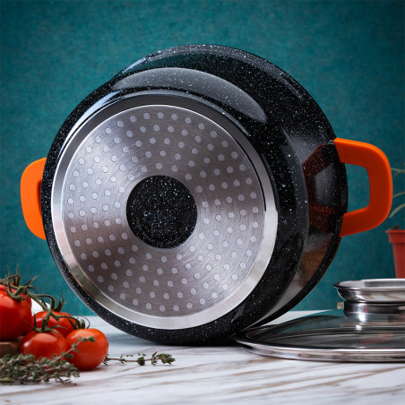 Roaster Oliver Voltz OV54323C24A, 4.4 l, Capac din sticla, Finisaj marmura, Inductie, Gri