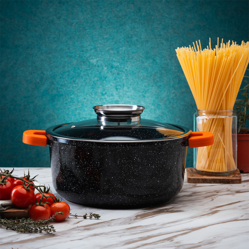 Roaster Oliver Voltz OV54323C24A, 4.4 l, Capac din sticla, Finisaj marmura, Inductie, Gri