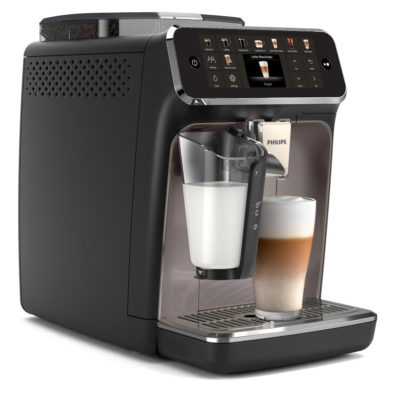 Mașină de cafea Philips EP5549/70 LatteGo, 1500 W, 15 bari, 1,8 l, 20 băuturi, râșniță ceramică cu 12 niveluri, TFT, AquaClean, SilentBrew, AromaExtract, ExtraShot, negru/bej