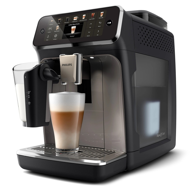 Mașină de cafea Philips EP5549/70 LatteGo, 1500 W, 15 bari, 1,8 l, 20 băuturi, râșniță ceramică cu 12 niveluri, TFT, AquaClean, SilentBrew, AromaExtract, ExtraShot, negru/bej