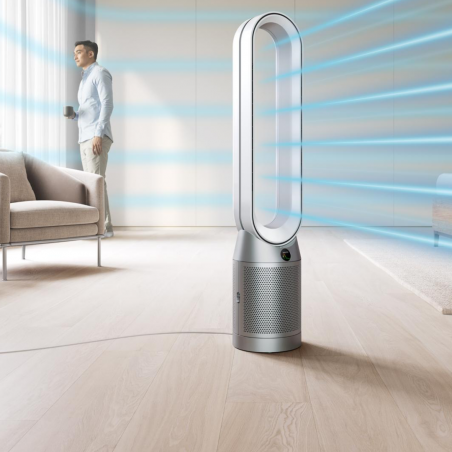 Purificator de aer Dyson Purifier Cool PC1 544901-01, 50 W, 30 m2, 287 l/s, 10 viteze, Air Multiplier™, Wi-Fi, Bluetooth, oscilare, alb/argintiu
