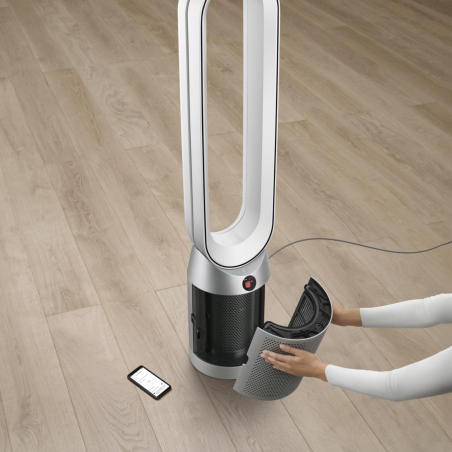 Purificator de aer Dyson Purifier Cool PC1 544901-01, 50 W, 30 m2, 287 l/s, 10 viteze, Air Multiplier™, Wi-Fi, Bluetooth, oscilare, alb/argintiu