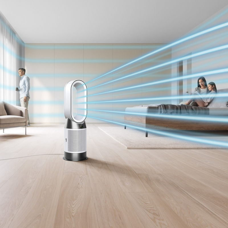 Purificator de aer 2in1 Dyson Purifier Hot+Cool HP1 544826-01, Incalzire/Racire, 50 W, 30 m2, 287 l/s, 10 viteze, Air Multiplier™, Wi-Fi, Bluetooth, Oscilatie, Alb/Argintiu