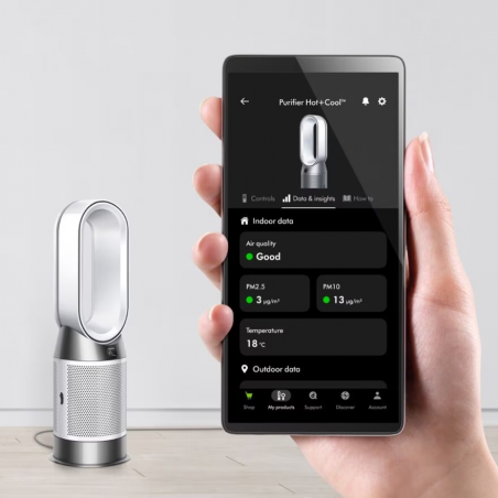 Purificator de aer 2in1 Dyson Purifier Hot+Cool HP1 544826-01, Incalzire/Racire, 50 W, 30 m2, 287 l/s, 10 viteze, Air Multiplier™, Wi-Fi, Bluetooth, Oscilatie, Alb/Argintiu