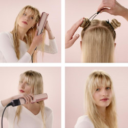 Placa pentru indreptat și uscat parul Dyson HT01 Airstrait Amsi/Pkcp 143343-01, 1600 W, max. 140°C, Ionizare, 6 setari temperatura,Acoperire din cupru, LCD, Chihlimbar/Roz sampanie