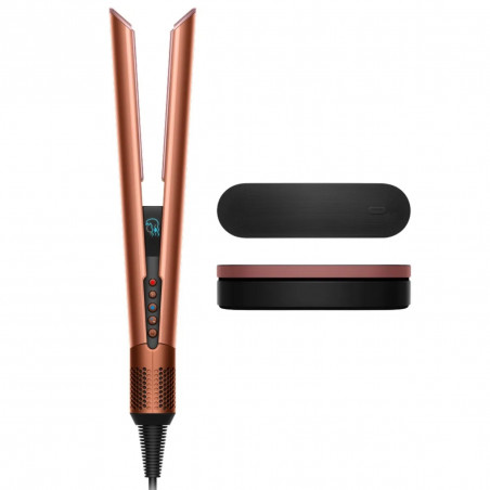 Placa pentru indreptat și uscat parul Dyson HT01 Airstrait Amsi/Pkcp 143343-01, 1600 W, max. 140°C, Ionizare, 6 setari temperatura,Acoperire din cupru, LCD, Chihlimbar/Roz sampanie