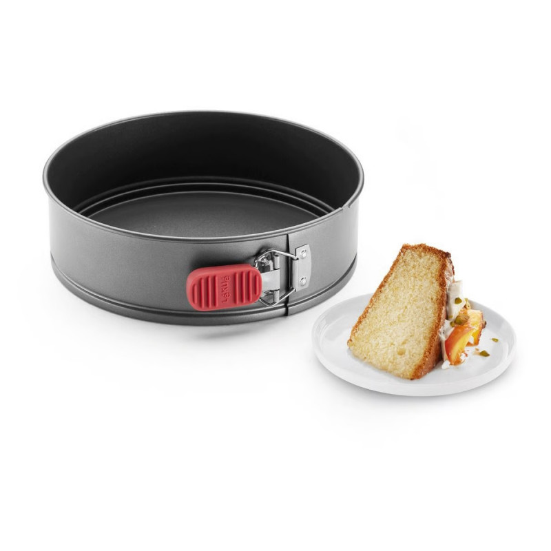 Forma de tort cu fund detasabil Lekue 1009475, Ø24 cm, Acoperire ceramica antiaderenta, Otel carbon, +4°C / +240°C, Negru/Rosu