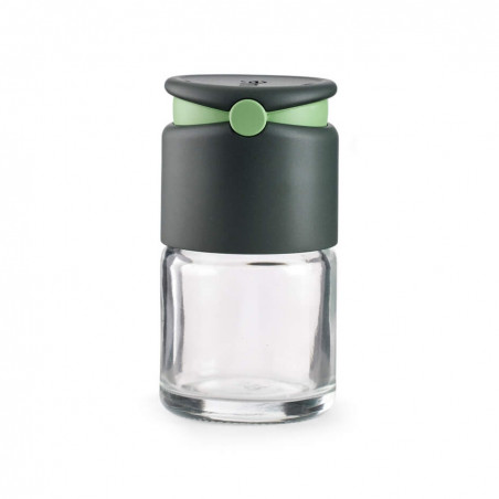 Borcan pentru condimente Lekue 1009487, 80 ml, Ø5,2x9,2 cm, Sticla, +4°C/+80°C, Gri