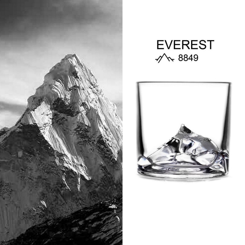 Set pahare pentru whisky LIITON 1006964 Everest, 270 ml, 2 buc, Fund 3D Muntele Everest, Transparent