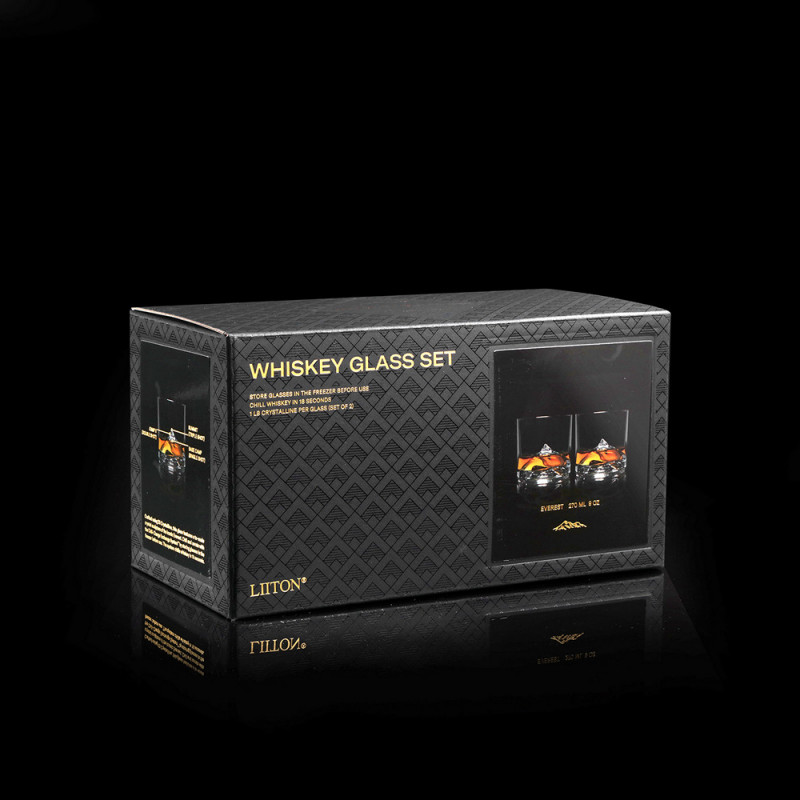 Set pahare pentru whisky LIITON 1006964 Everest, 270 ml, 2 buc, Fund 3D Muntele Everest, Transparent