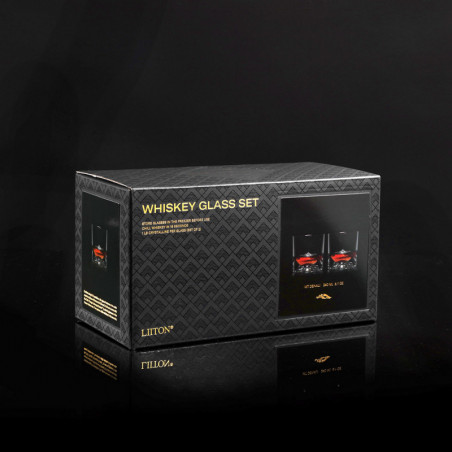 LIITON 1006970 Set pahare de whisky Denali, 230 ml, 2 bucăți, pereți îngroșați, fund 3D în formă de vârful Denali, transparent