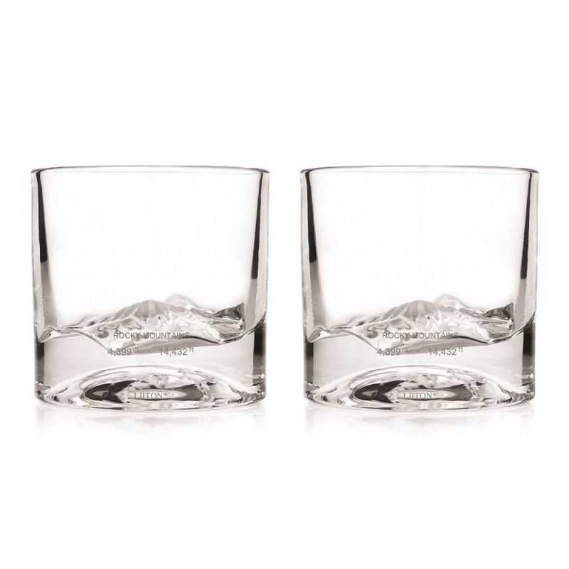 Set pahare pentru whisky LIITON 1009977 Rocky Mountain, 240 ml, 2 buc, Fund 3D varf Elbert, Transparent