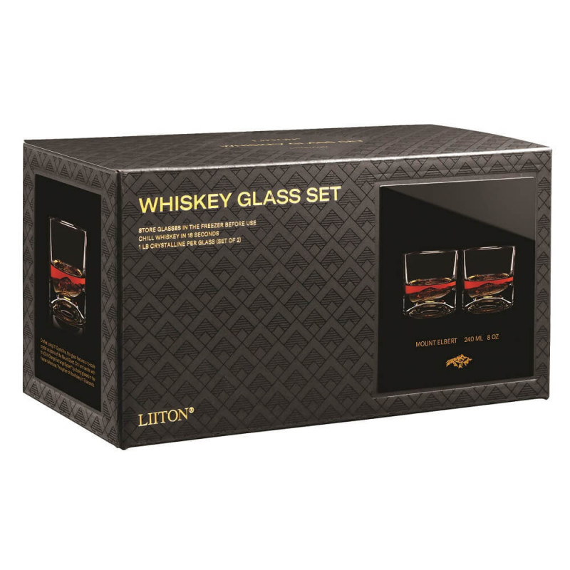 Set pahare pentru whisky LIITON 1009977 Rocky Mountain, 240 ml, 2 buc, Fund 3D varf Elbert, Transparent