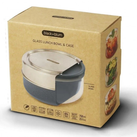 Cutie pentru pranz cupa din sticla Black+Blum GR-LB-L015, 0,75 L, Fara BPA, Gri inchis