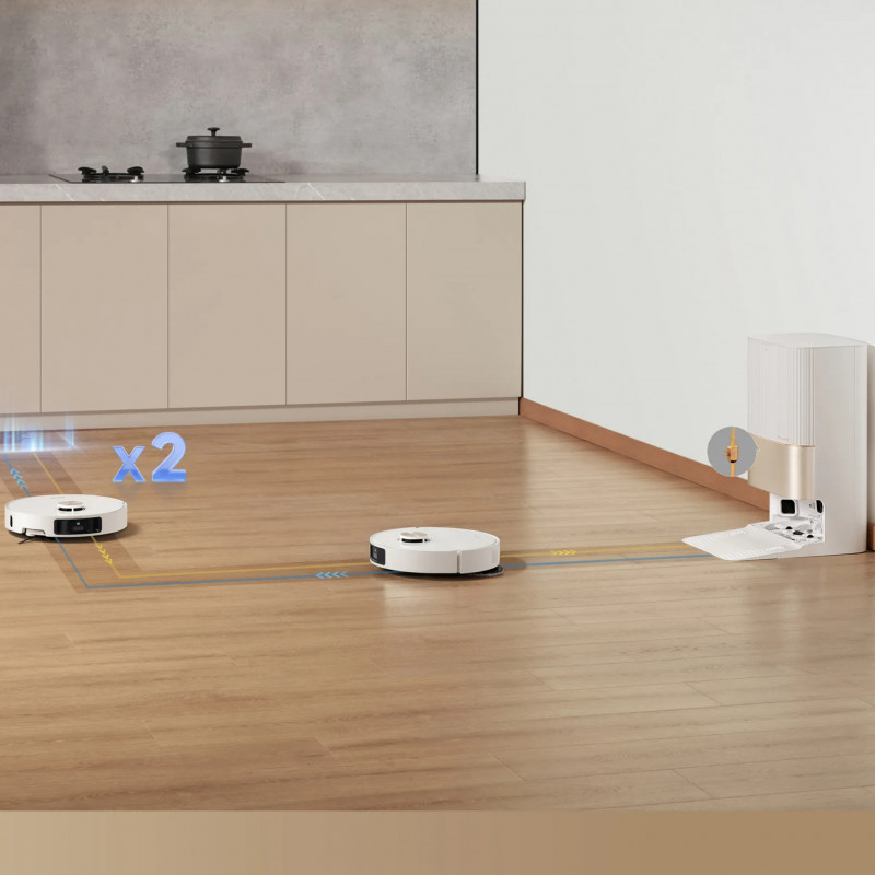 Aspirator robot Dreame X40 Ultra Complete RLX63CE-2, 12000 Pa, 180 min, 3,2 l, cameră AI RGB, Wi-Fi, curățare uscată/umedă, OmniDirt, autocurățare a mopului la 70 °C, stație de golire automată, alb