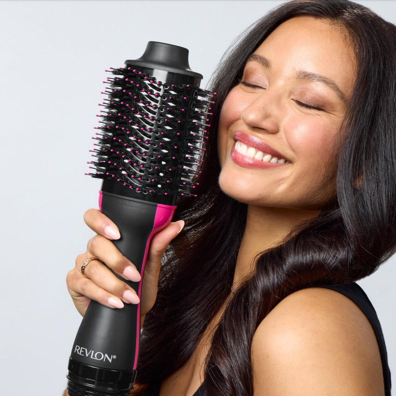 Perie electrica pentru coafare si uscare REVLON Pro Collection RVDR5222, 800 W, 3 niveluri, 2 viteze, Acoperire ceramica, Ionizare, Duza de aer rece, Negru/Roz