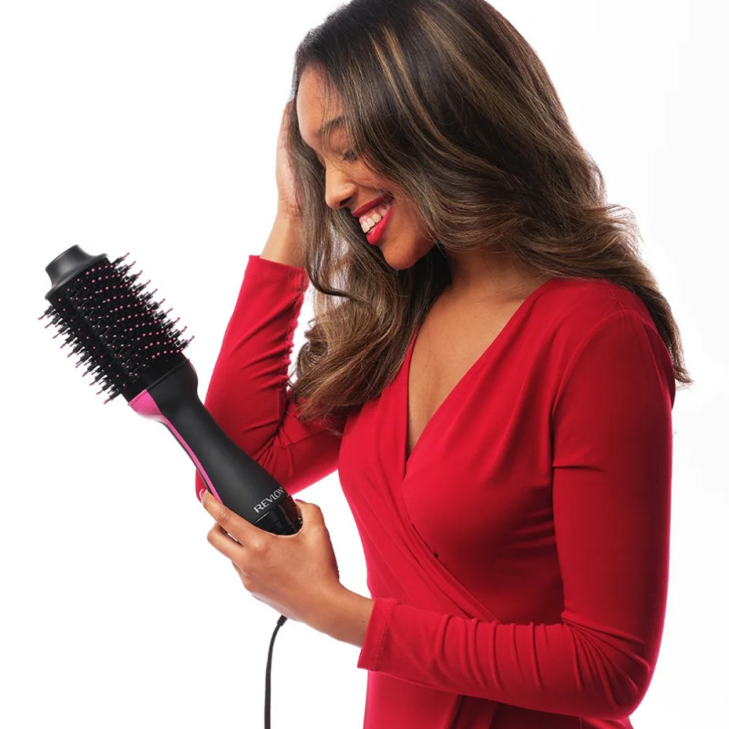 Perie electrica pentru coafare si uscare REVLON Pro Collection RVDR5222, 800 W, 3 niveluri, 2 viteze, Acoperire ceramica, Ionizare, Duza de aer rece, Negru/Roz