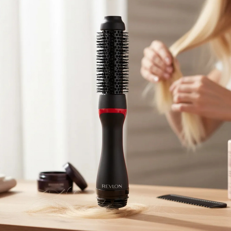 Perie electrica pentru coafare si uscare REVLON One-Step Root Booster Hot Air Brush RVDR5292, 820 W, 3 trepte, 3 viteze, Acoperire ceramica, Ionizare, Varf rece, Negru/Roz