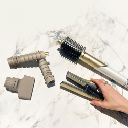 Uscator si styler pentru par 5in1 Shark Glam Multistyler HD6052SEU, 1500 W, 3 viteze, 6 temeperaturi, 100-220°C, Elemente ceramice, Ionizare, Ondulare automata Coanda, Gloss Lock, Auriu