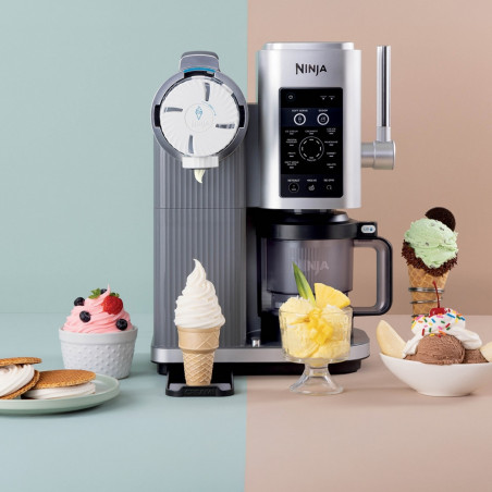 Aparat de înghețată 13-în-1 Ninja CREAMi Scoop & Swirl™ NC701EU, 800 W, 13 programe, manetă cu 3 trepte pentru cornetele de înghețată, CreamiFit, Creamify, 2 cupe de 473 ml, personalizare, gri/negru