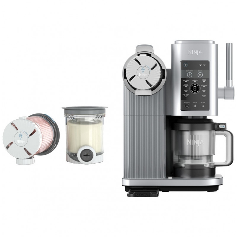 Aparat de înghețată 13-în-1 Ninja CREAMi Scoop & Swirl™ NC701EU, 800 W, 13 programe, manetă cu 3 trepte pentru cornetele de înghețată, CreamiFit, Creamify, 2 cupe de 473 ml, personalizare, gri/negru