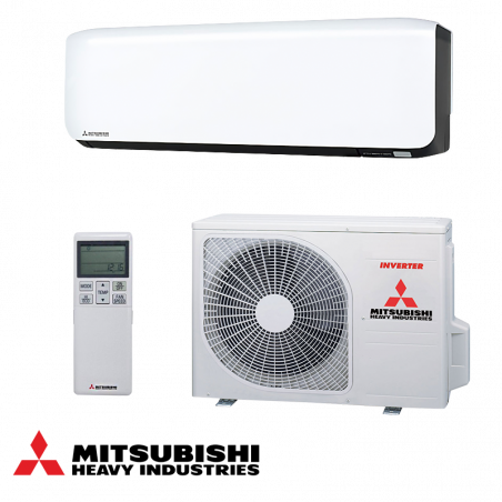 Aparat de aer conditionat cu invertor Mitsubishi Heavy Industries SRK25ZS-WFB + SRC25ZS-W, 9000 BTU, 20 m², A+++, Wi-Fi, R-32, Alb/Negru