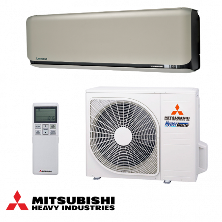 Aparat de aer conditionat cu invertor Mitsubishi Heavy Industries SRK25ZSX-WFT + SRC25ZSX-W, 9000 BTU, 20 m², Wi-Fi, R-32, Bej/Negru