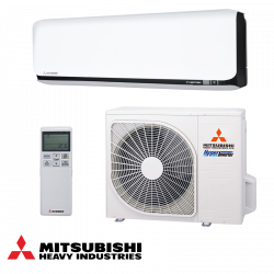 Aparat de aer conditionat cu invertor Mitsubishi Heavy Industries SRK25ZSX-WFB + SRC25ZSX-W, 9000 BTU, 20 m², Wi-Fi, R-32, Alb/Negru