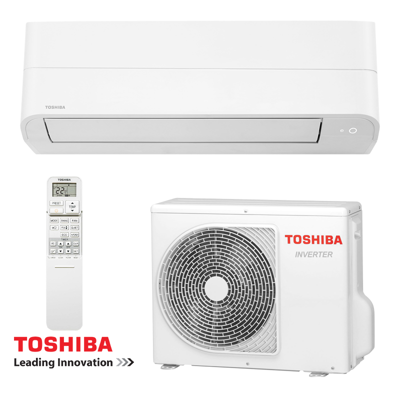 Aparat de aer condiționat cu invertor Toshiba Essento RAS-B24B2KV2G-E + RAS-24B2AVG-E2, 24.000 BTU, 45 m², R-32, A++, alb