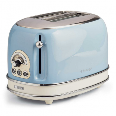 Prajitor de paine Ariete VINTAGE 0155/05, 810W, 2 felii, 3 functii, 6 trepte, Tava firimituri detasabila, Albastru