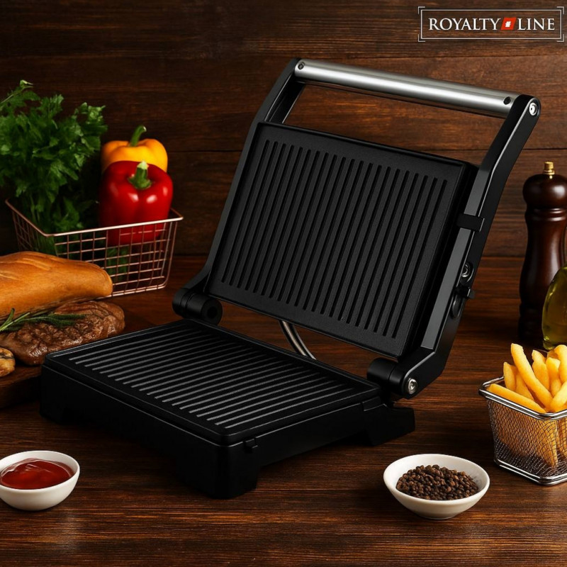 Sandwich maker Royalty Line RL-PM1000, 1000W, Placi antiaderente, Negru