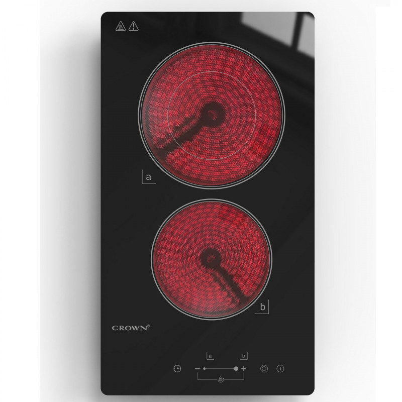Plita ceramica incorporabila Crown VCP 32D, 3000W, Timer, Dubla, Ecran tactil, Negru