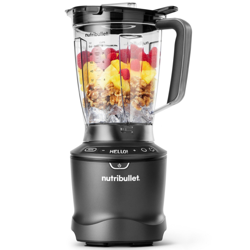 Blender Nutribullet Smart Sense 1500 Combo NBF550DG, 1500 W, 1,8 l, 5 viteze, Adaptare inteligenta a vitezei, Fara BPA, Negru/Gri