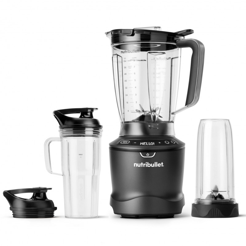 Blender Nutribullet Smart Sense 1500 Combo NBF550DG, 1500 W, 1,8 l, 5 viteze, Adaptare inteligenta a vitezei, Fara BPA, Negru/Gri