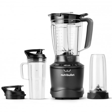 Blender Nutribullet Smart Sense 1500 Combo NBF550DG, 1500 W, 1,8 l, 5 viteze, Adaptare inteligenta a vitezei, Fara BPA, Negru/Gri
