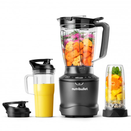 Blender Nutribullet Smart Sense 1500 Combo NBF550DG, 1500 W, 1,8 l, 5 viteze, Adaptare inteligenta a vitezei, Fara BPA, Negru/Gri