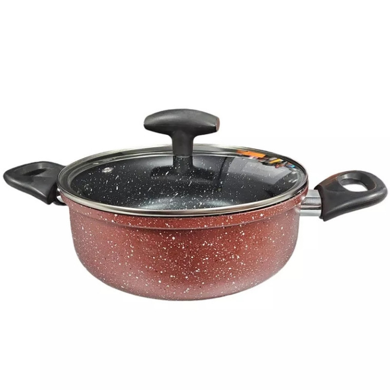 Cratita cu capac din sticla Rosberg R51318G24, 24x10,5 cm, 4 L, Finisaj marmura, Inductie, Bordeaux melange