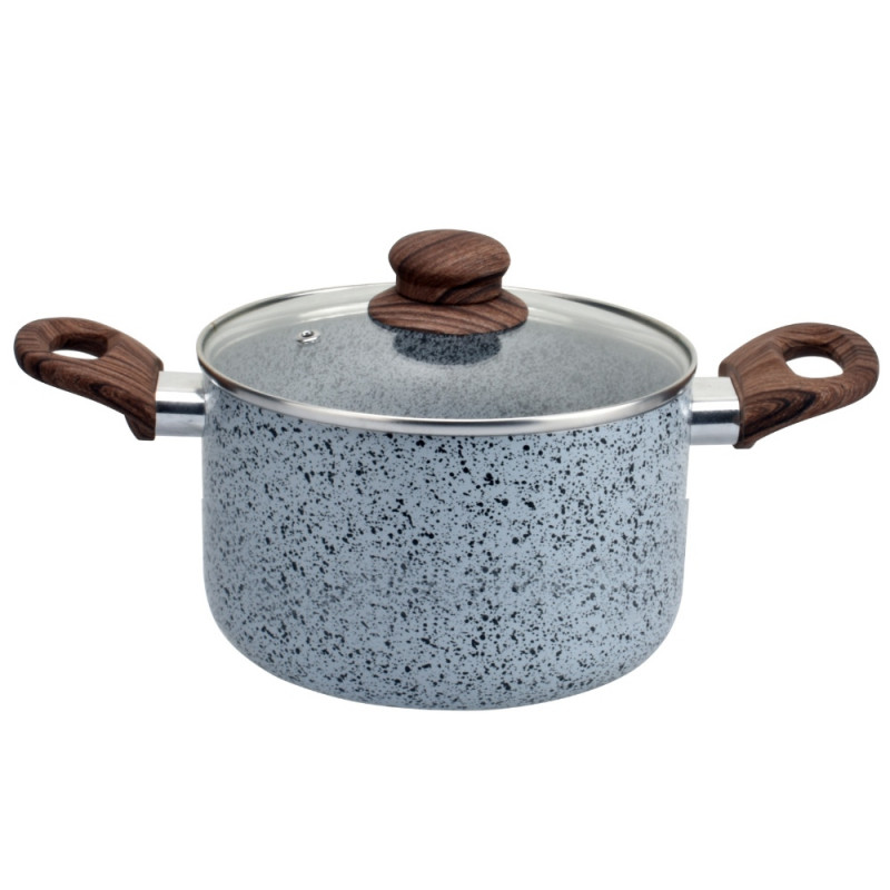 Oala Oliver Voltz Siena OV51318J22D, 22 cm, 4.3L, Finisaj marmura, Inductie, Manere moi, Gri/Maro