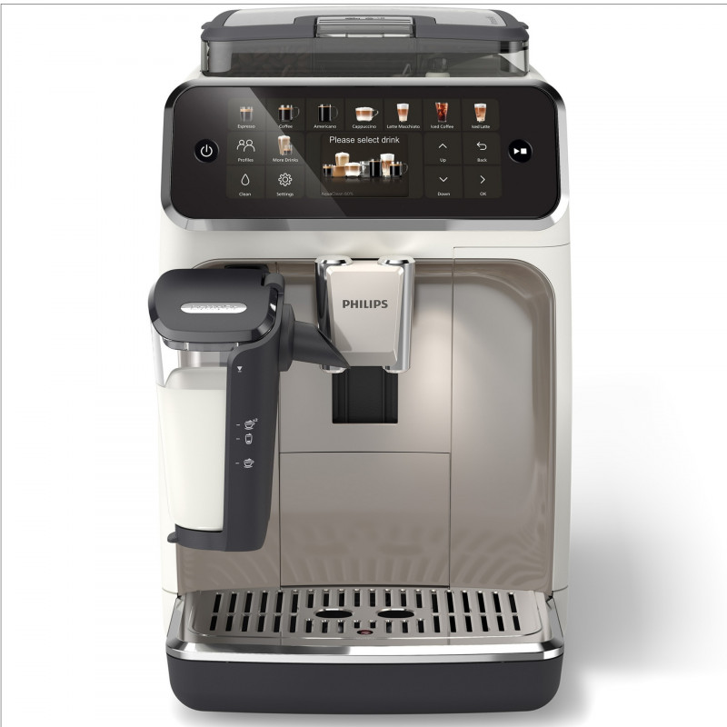 Espressor automat Philips LatteGo 5500 EP5543/90, 1500 W, 15 bar, 1,8 l, 20 bauturi, LatteGo, SilentBrew, QuickStart, Rasnita ceramica, Ecran tactil, Alb cromat