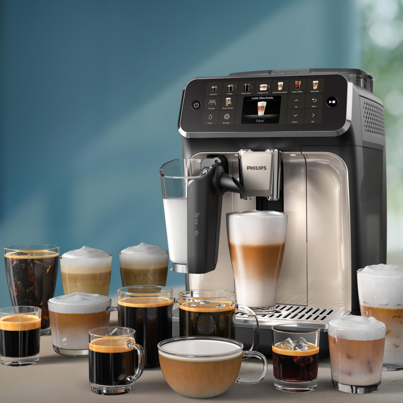 Espressor automat Philips LatteGo 5500 EP5543/90, 1500 W, 15 bar, 1,8 l, 20 bauturi, LatteGo, SilentBrew, QuickStart, Rasnita ceramica, Ecran tactil, Alb cromat