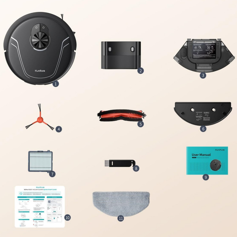 Aspirator robot Honiture V8 Pro CRV549, 5000 Pa, 290 ml, 180 min, Curatare uscata/umeda, 3 viteze, Moduri automate, Zone, Comanda vocala, Honysmart, Negru