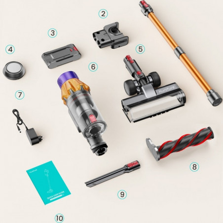 Aspirator vertical Honiture X7 CJD239, 550 W, 45 kPa, 1,5 l, 60 min, 3 moduri, Inaltime reglabila, Filtru HEPA, Ecran tactil, Perie cu LED, Nichel/Galben